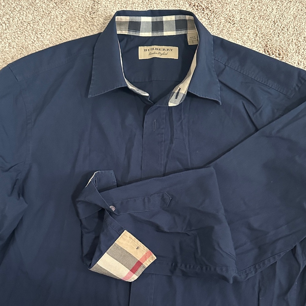 Burberry Navy Shirt with Check Accents